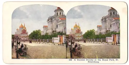 Stereo-Fotografie unbekannter Fotograf, Ansicht St. Petersburg, Droschkenkutscher im königlichen Park