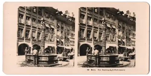 Stereo-Fotografie NPG, Berlin-Steglitz, Ansicht Bern, Dudelsackpfeiferbkrunnen & Ladengeschäfte