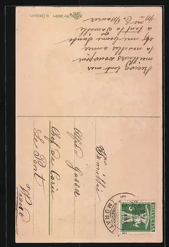 Präge-AK Mädchen mit Blumenstrauss, Bonne année