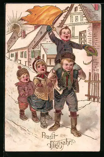 AK Lachende Kinder zu Neujahr