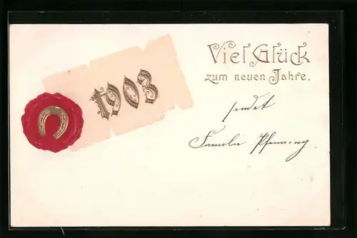Präge-AK Viel Glück zum neuen Jahr, Jahreszahl 1903, Hufeisen