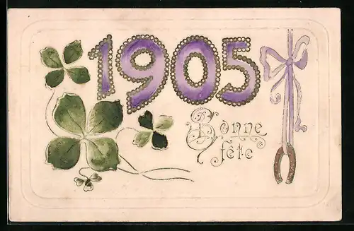 Präge-AK Jahreszahl 1905 mit Kleeblatt und Hufeisen
