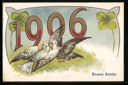 Präge-AK Jahreszahl 1906 und Tauben