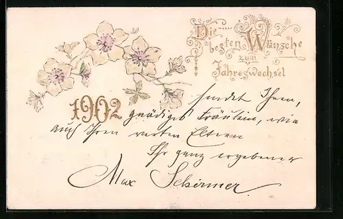 Präge-AK Jahreszahl 1902 mit Blumen-Dekor