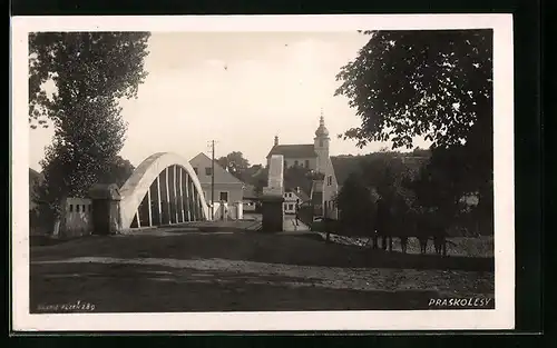 AK Praskolesy, Teilansicht mit Brücke