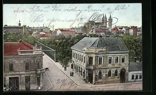 AK Kolin, Ortsansicht aus der Vogelschau