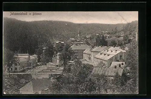 AK Johannisbad in Böhmen, Teilansicht des Kurortes