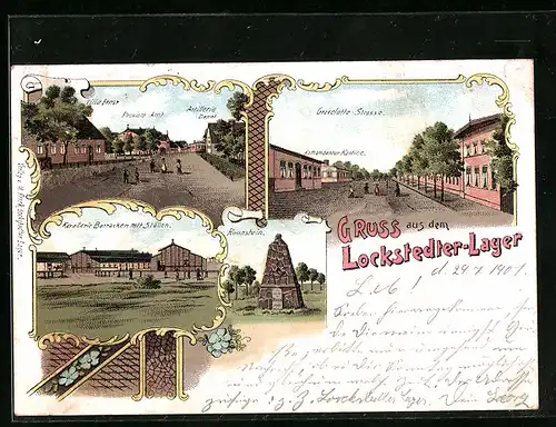 Lithographie Lockstedter-Lager, Gravelotte Strasse, Kavallerie Baracken mit Ställen