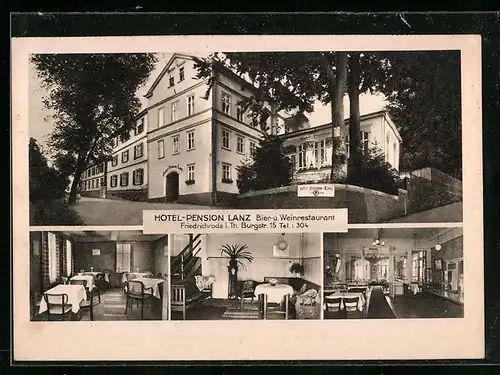 AK Friedrichroda i. Th., Hotel Lanz in der Burgstrasse 15, Innen- und Aussenansicht