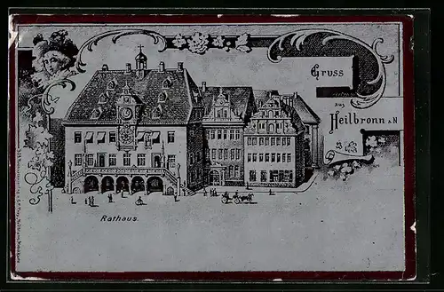 Metallfolie-AK Heilbronn a. N., Darstellung vom Rathaus