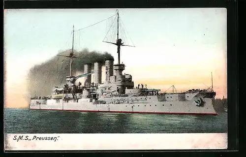 AK Kriegsschiff SMS Preussen heizt die Kessel vor