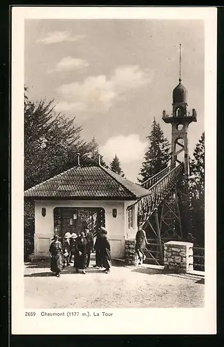 AK Chaumont, La Tour, Brücke mit Besuchern