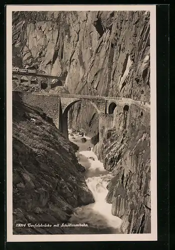 AK Göschenen, Teufelsbrücke mit Schöllenenbahn