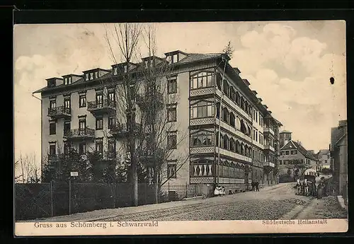 AK Schömberg /Schwarzw., Strassenpartie mit Süddeutscher Heilanstalt