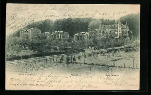 AK Malente, Ortspartie mit Hotel Cäcilienruh und Hotel Bellevue