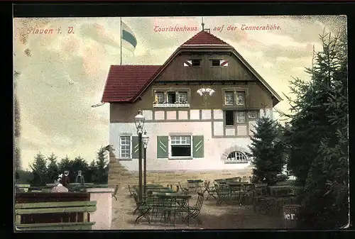 AK Plauen i. V., Touristenhaus auf der Tennerahöhe mit Garten