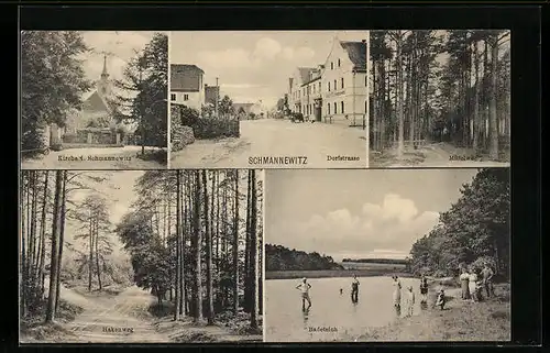 AK Schmannewitz, Dorfstrasse, Badeteich, Mittelweg