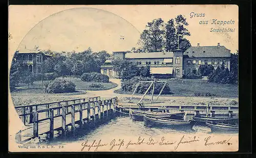 AK Kappeln, Strandhotel mit Anlagen vom Wasser gesehen