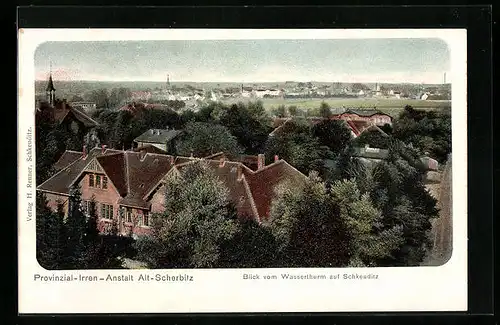 AK Alt-Scherbitz, Provinzial-Irren-Anstalt, Blick vom Wasserturm auf Schkeuditz