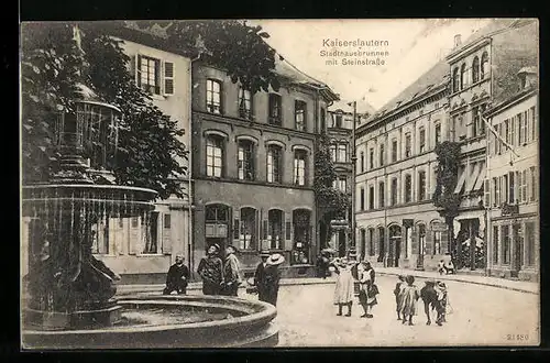 AK Kaiserslautern, Stadthausbrunnen mit Steinstrasse