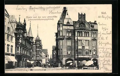 AK Kiel, Markt und das neue preussische Lebensversicherungsgebäude