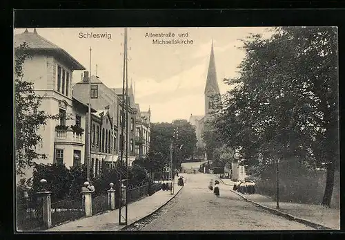 AK Schleswig, Alleestrasse und Michaeliskirche