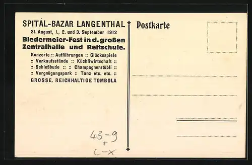 Künstler-AK Langenthal, Spital-Bazar, Biedermaier-Fest Grossen Zentralhalle & Reitschule, Kinder beim Möbel rücken