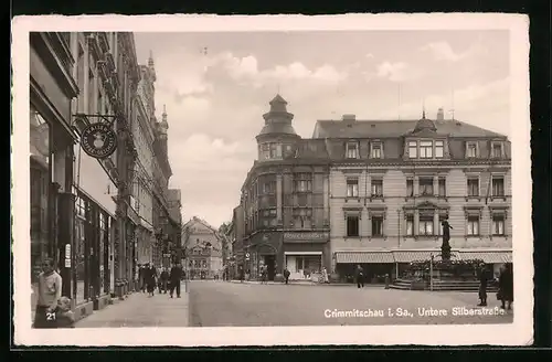 AK Crimmitschau i. Sa., Untere Silberstrasse mit Kaiser`s Kaffee Geschäft