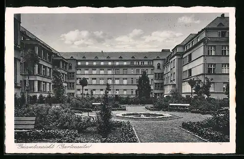 AK Köln-Nippes, St. Vinzenz-Hospital, Gesamtansicht von der Gartenseite