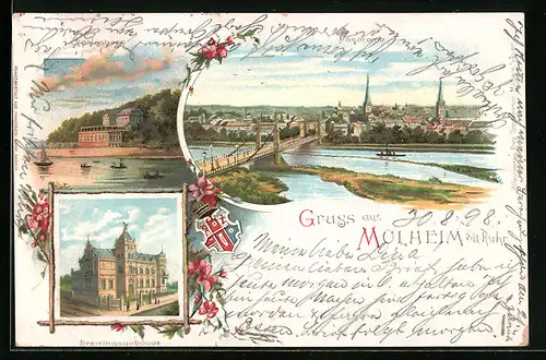 Lithographie Mülheim a. d. Ruhr, Kahlenberg, Kreistagsgebäude