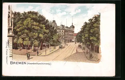Lithographie Bremen, Heerdenthorsteinweg mit Passanten