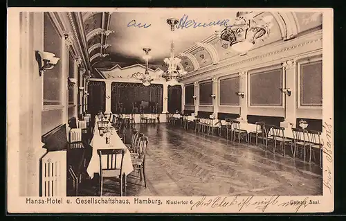 AK Hamburg, Hansa-Hotel und Gesellschaftshaus, Klostertor 6, Unterer Saal