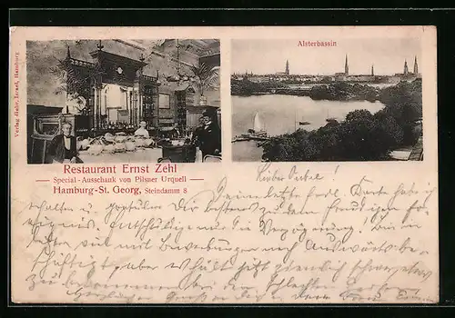 AK Hamburg-St. Georg, Alsterbassin, Restaurant Ernst Zehl, Steindamm 8, Innenansicht