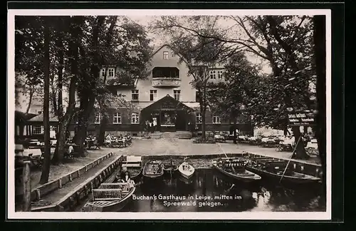 AK Leipe, Buchans Gasthaus im Spreewald, Gartenansicht