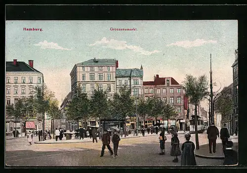 AK Hamburg-Neustadt, Grossneumarkt mit Passanten und Strassenbahn