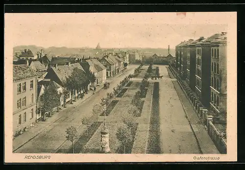 AK Rendsburg, Ansicht der Grafenstrasse, Litfassäule