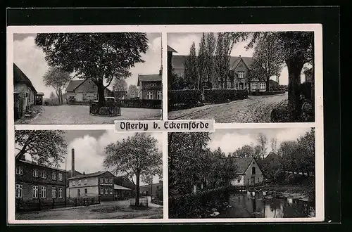 AK Osterby bei Eckernförde, Strassenpartie, Ententeich