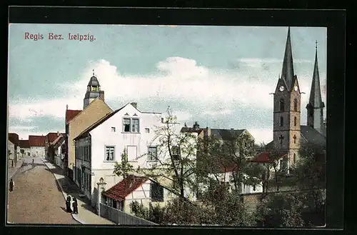 AK Regis Bez. Leipzig, Strassenpartie, Kirchturm