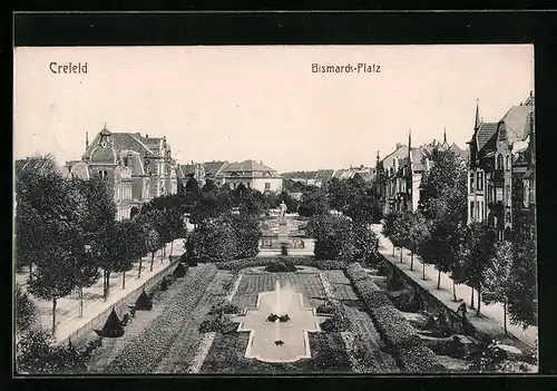AK Crefeld, Bismarck-Platz aus der Vogelschau