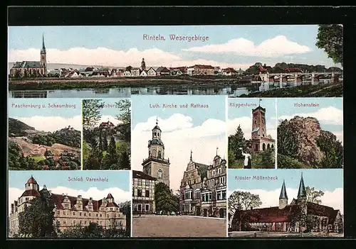 AK Rinteln /Wesergeb., Panorama, Luth. Kirche mit Rathaus