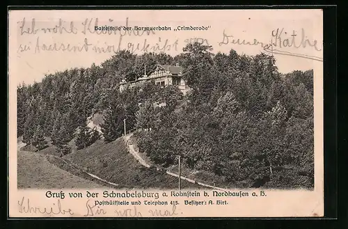 AK Nordhausen a. H., Gasthaus Schnabelsburg am Kohnstein mit Landstrasse