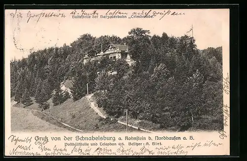 AK Nordhausen a. H., Gasthaus zur Schnabelsburg am Kohnstein