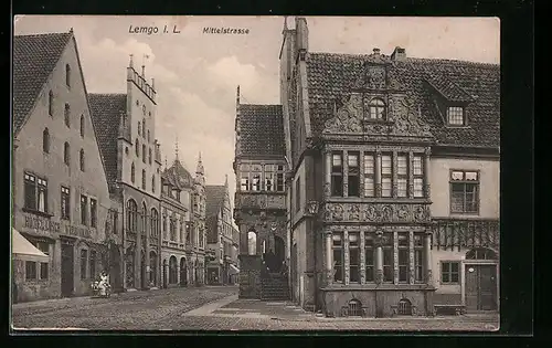AK Lemgo i. L., Mittelstrasse mit Hotel Losch