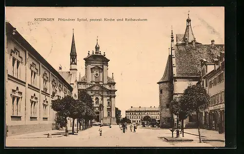 AK Kitzingen, Pfründner Spital, protest. Kirche und Rathausturm