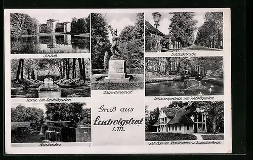 AK Ludwigslust i. M., Schloss, Partie im Schlossgarten, Kaskaden, Schlossstrasse