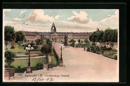 Künstler-AK Karlsruhe i. B., Grossherzogl. Schloss
