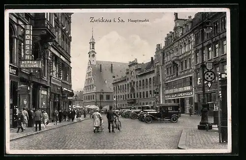 AK Zwickau i. Sa., Hauptmarkt mit Autos