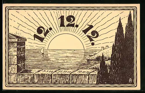 AK Sonne versinkt im Meer mit Datum 12.12.12