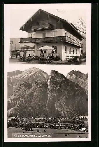 AK Oberammergau, Ortsansicht mit Kofel, Theater-Restaurant