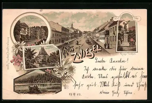 Lithographie Zwiesel, Villa Rabenstein, Herrenhaus Theresienthal, Arbersee